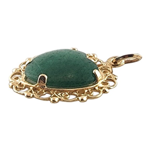 14 Karat Yellow Gold Green Marbleized Heart Stone Pendant #19396 - Picture 2 of 7